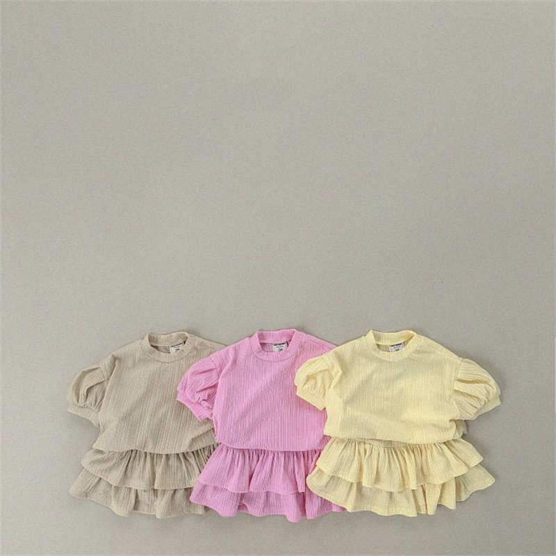 Girls' Bubble Short Sleeve T-shirt Skirt Set