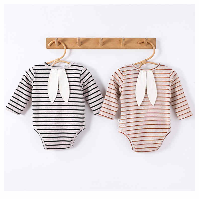 Bunny Ears Long Sleeve Striped Romper