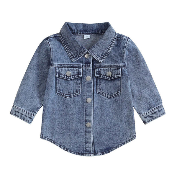 Kids' Solid Color Denim Long-sleeved Top