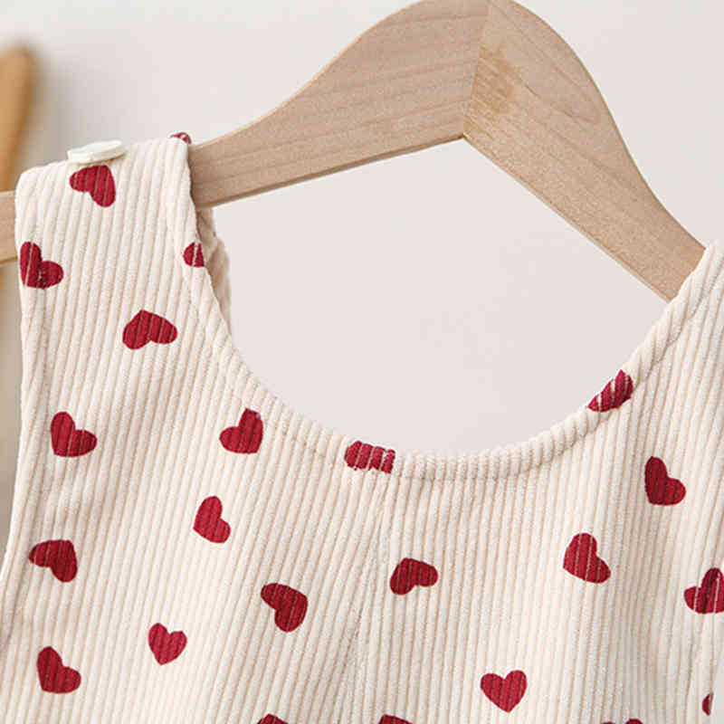 Girls Heart Print Corduroy Jumpsuit