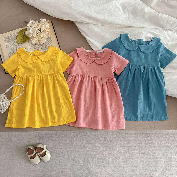 Solid Color Peter Collar Baby-girls Dress