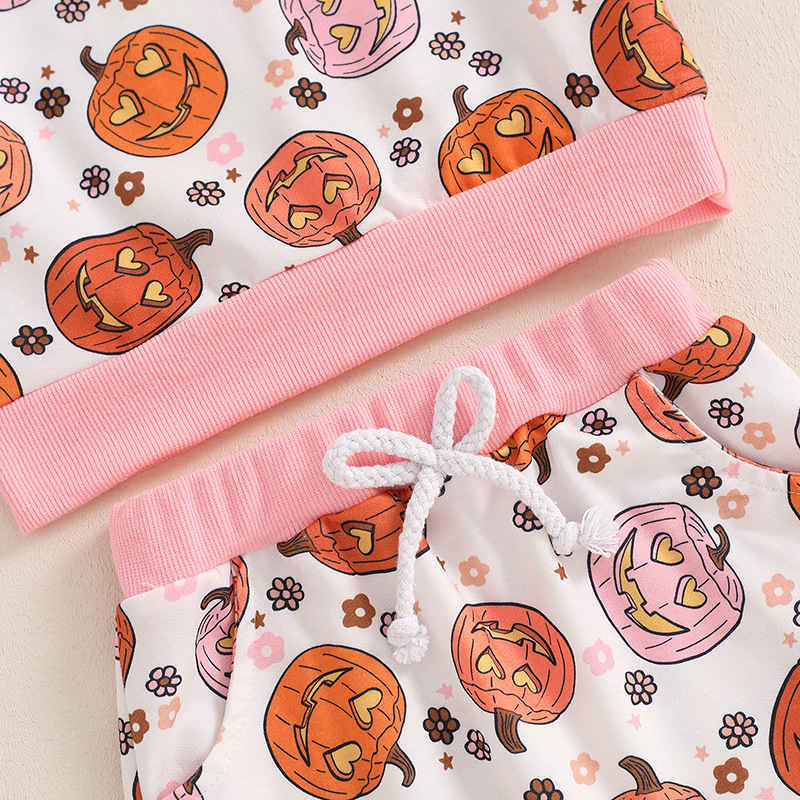 Long-sleeved Pumpkin Print Halloween Two-piece Set