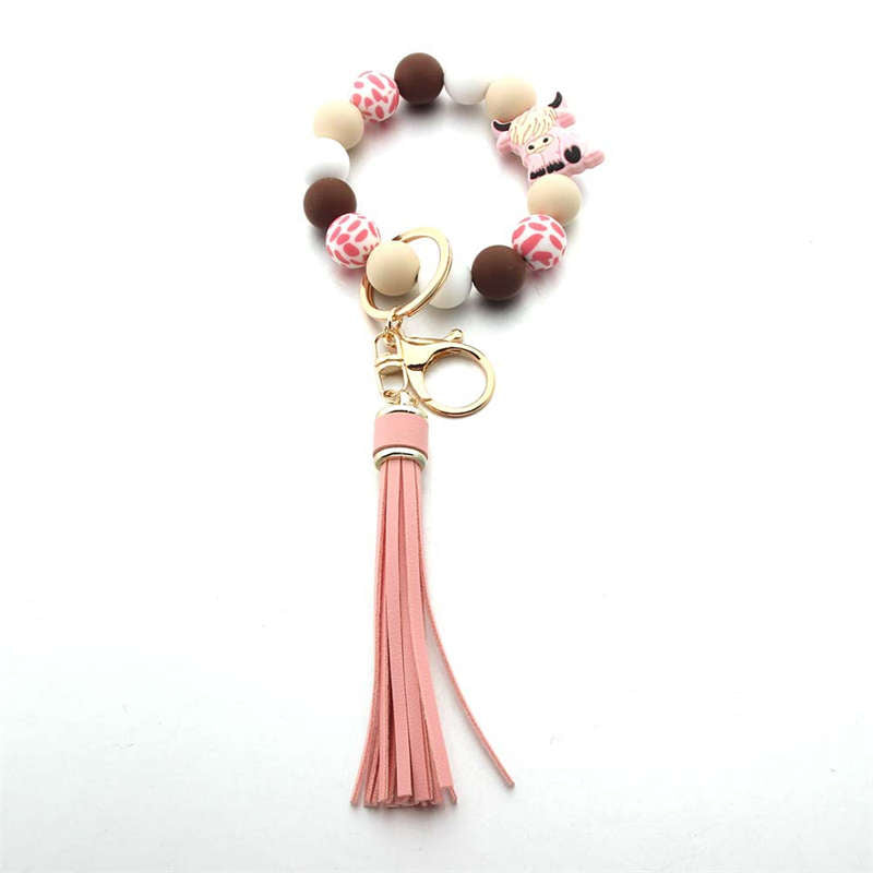 Silicone Bead Rubber Paint Ball Bracelet Tassel Keychain