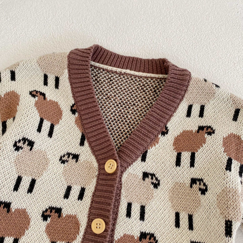 Male and Female Baby Lamb V-neck Sweater Cardigan