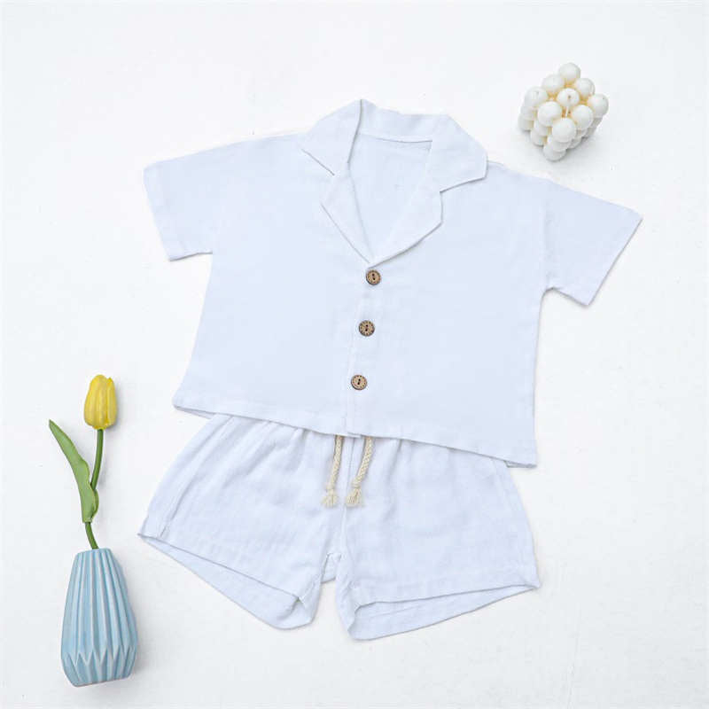 Children's Solid Color Cotton and Linen Shirt Set