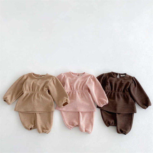 Girls' Solid Color Long-sleeved Trousers Two-piece Set