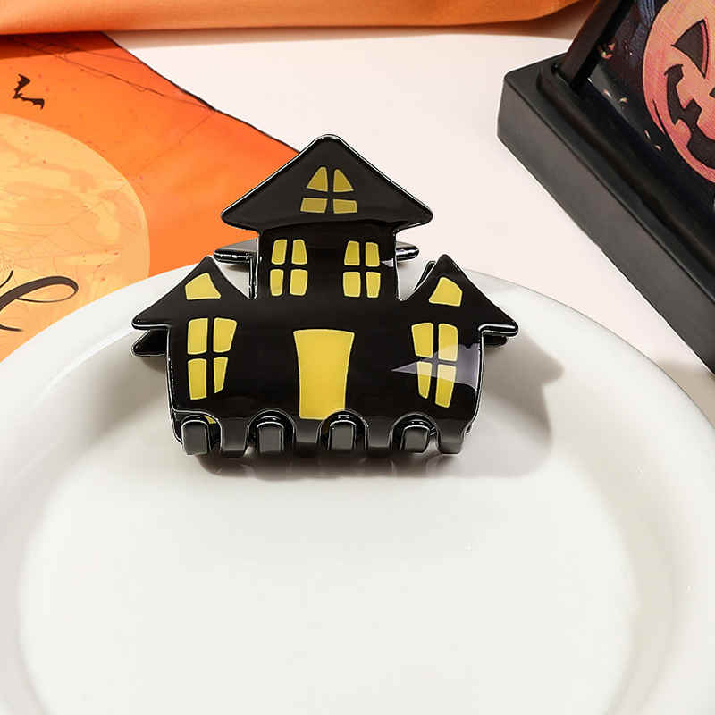 Yellow Black Castle Halloween Hair Clip