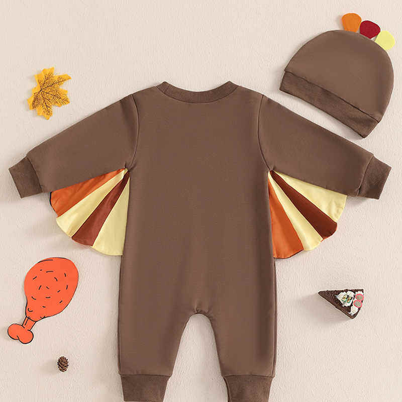 Newborn Turkey-shaped Printed Romper + Hat