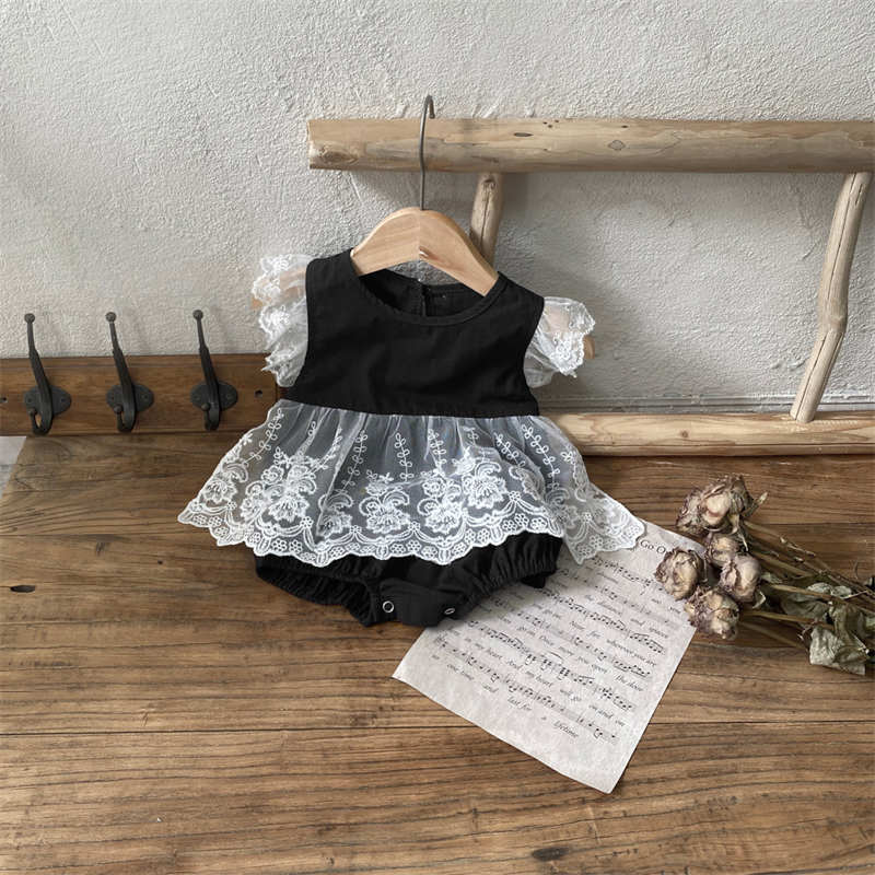 Black and White Baby Mesh Skirt Rompers