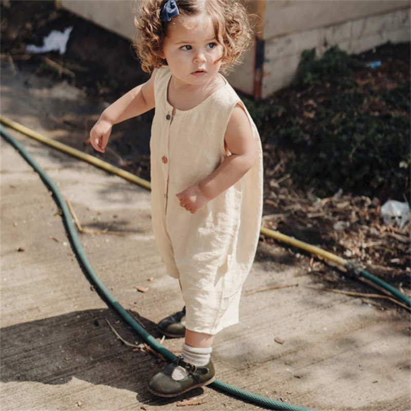 Breathable Cotton Jumpsuit Button Overalls