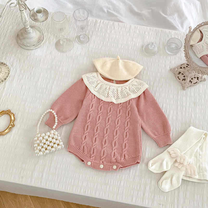 Ruffle Collar Knitted Baby Bodysuit