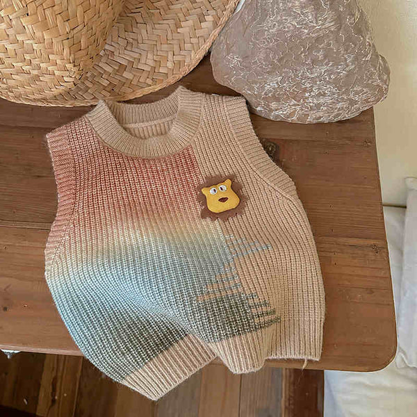 Kids Cartoon Lion Knitted Vest Sweater