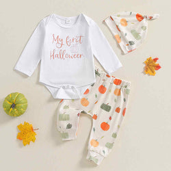 Baby Halloween Pumpkin Print Three-Piece Set