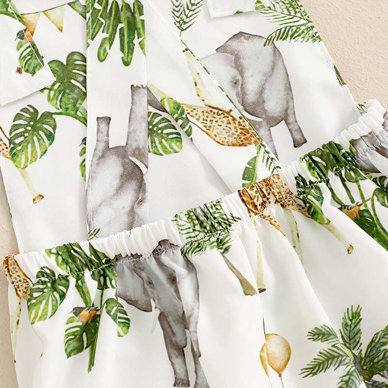 Baby Elephant and Lion Print Triangle Romper