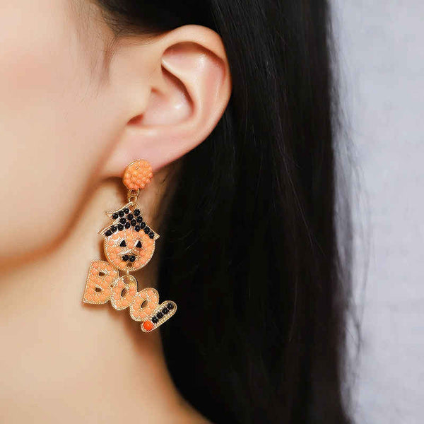 Cartoon Letter Pumpkin Head Halloween Earrings