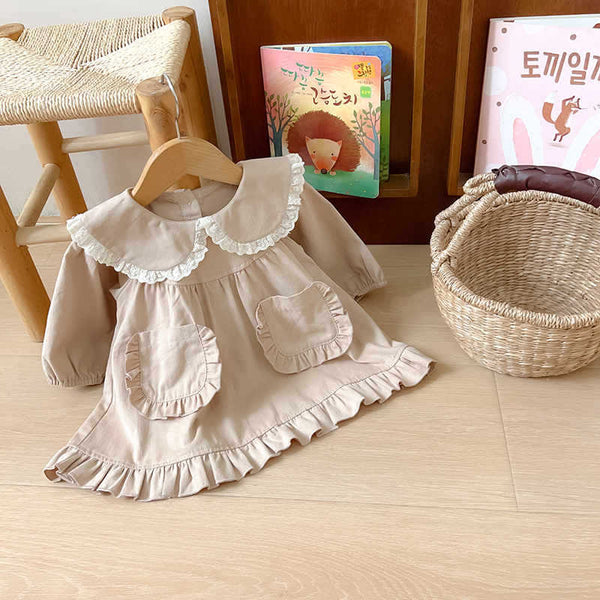 Khaki Little Girl Long Sleeve Dress