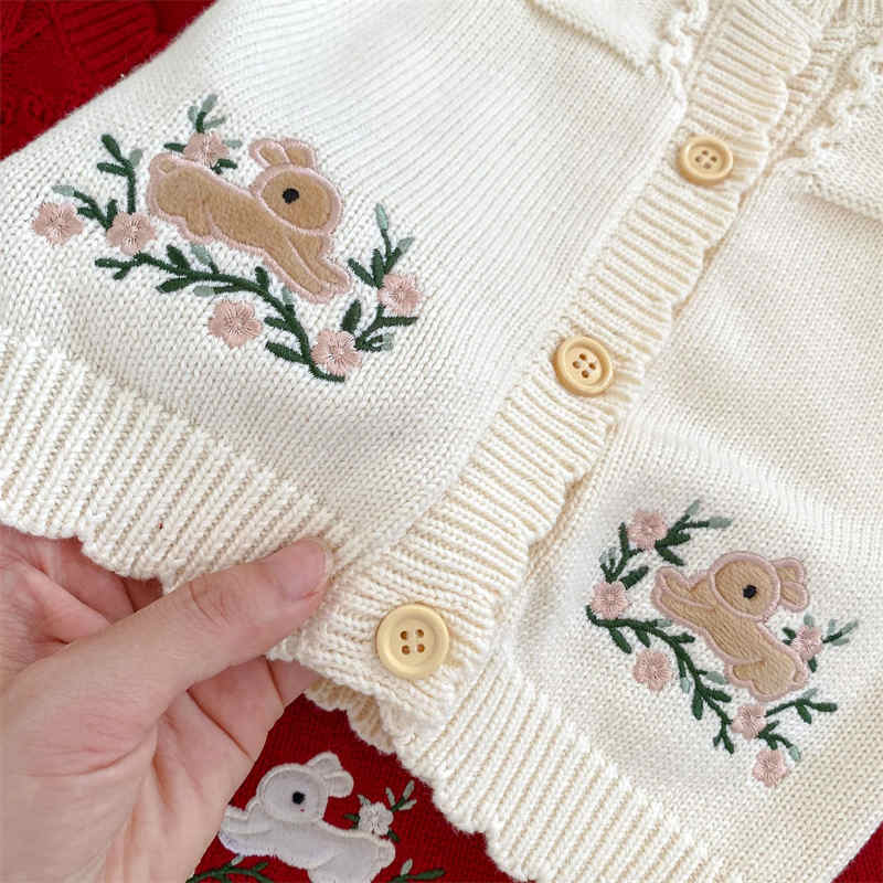 Rabbit Embroidery Knitted Cardigan Sweater