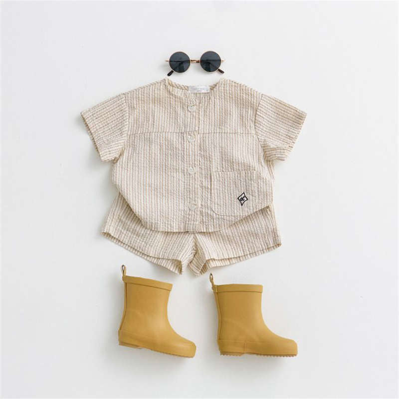 Striped Casual Cardigan Suit Kid Set