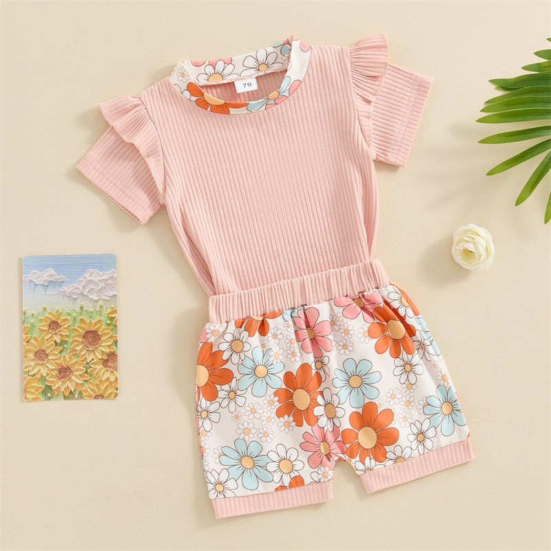 Kid Girl Floral Print Shorts Two Piece Set