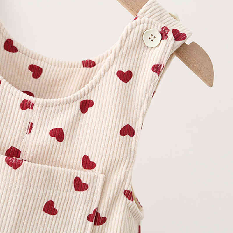 Girls Heart Print Corduroy Jumpsuit