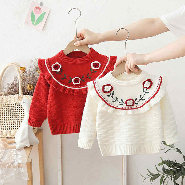 Round Neck Embroidered Children's Knitted Sweater