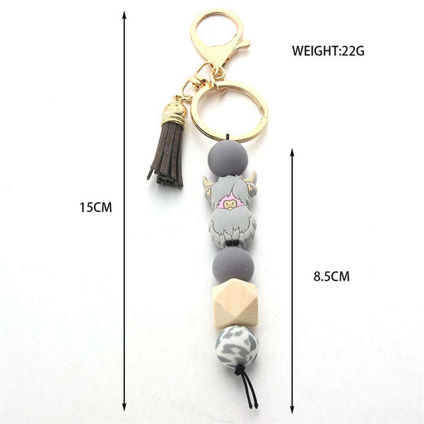 Cow & Bead Charm Keychain for Gifts