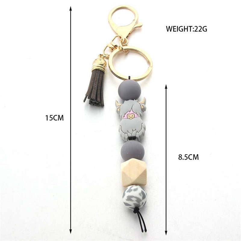 Cow & Bead Charm Keychain for Gifts