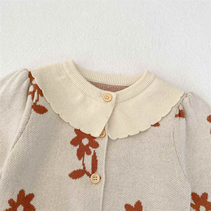 Floral Jacquard Lapel Knitted Sweater