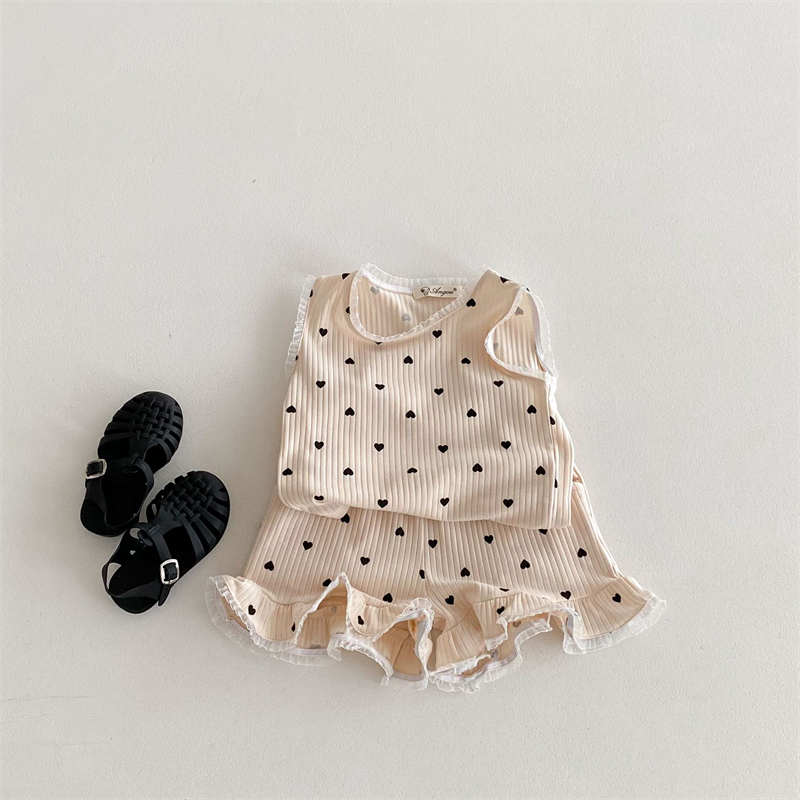 Lace Heart Vest Shorts Girls Set