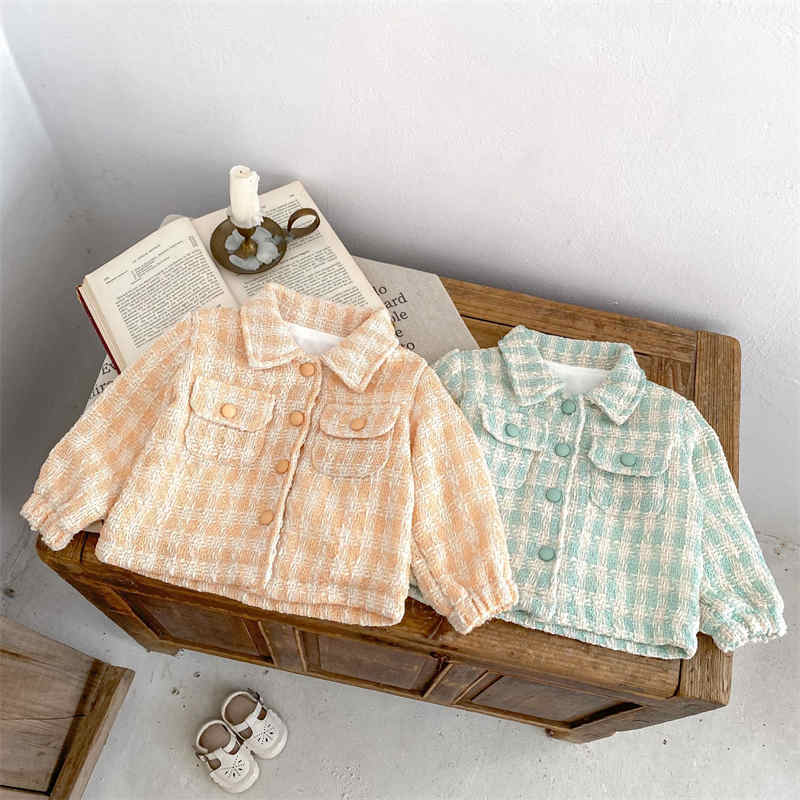 Double Pocket Plaid Baby Lapel Coat