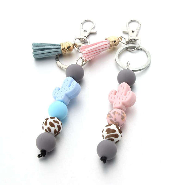 Cactus Silicone Bead Keychain