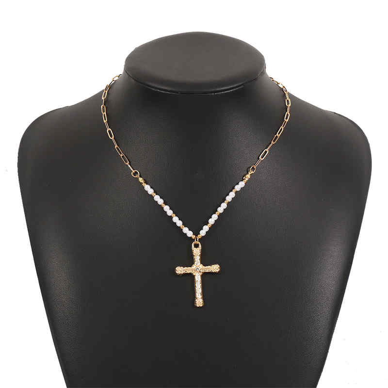 Cross Pearl Splice Folding Collarbone Chain