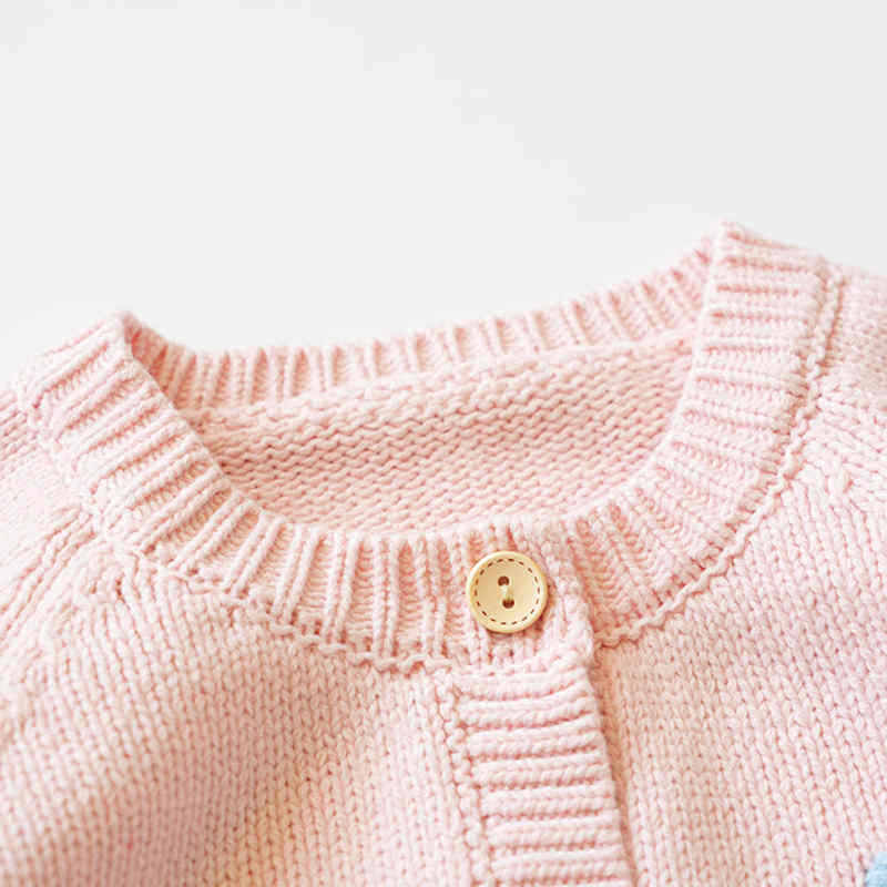 Pink Hand Embroidered Flower Girls Sweater