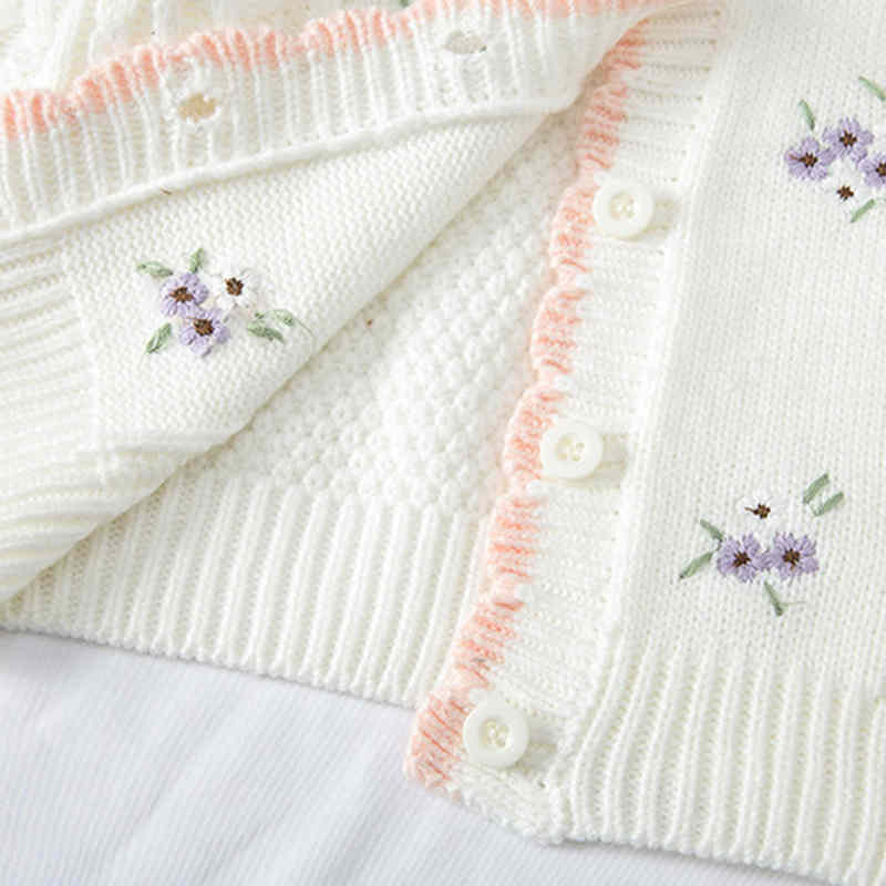 Girls' Knitted Sweater with Embroidered Flowers