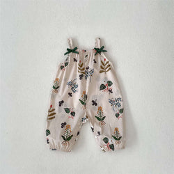 Infant Leaf Print Suspender Jumpsuit