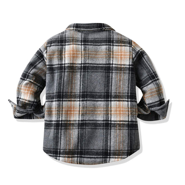 Plaid Brushed Shirt Thickened Grey Long Sleeve Top