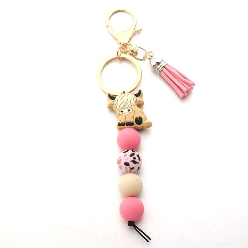 Cow Bead Keychain for Backpack Car Keys