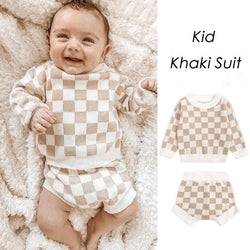 Sweater Plaid Two-piece Baby Set