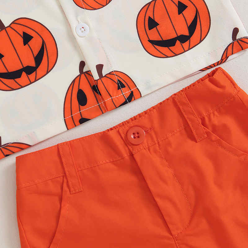 Halloween Pumpkin Print Shirt Two-Piece Set