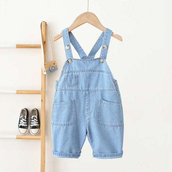 Denim Bib Shorts with Pockets