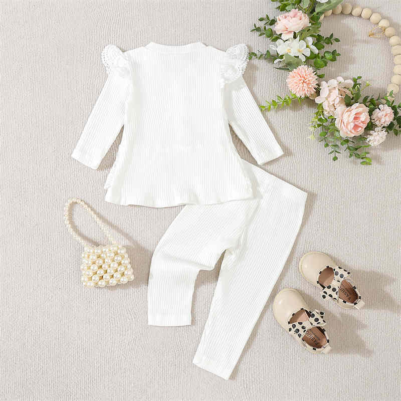 Solid Color Lace Bow Long Sleeve Trousers