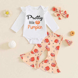 Bell-bottom Pumpkin Print Long-sleeved Halloween Suit