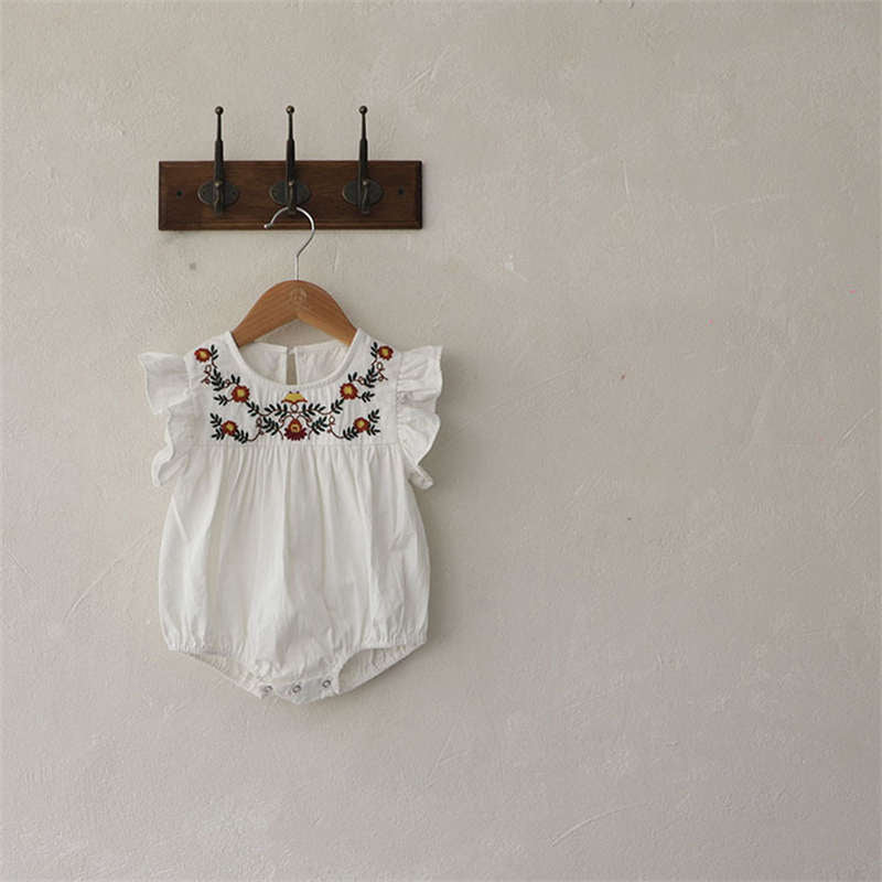 Brown-red Embroidered Romper for Baby