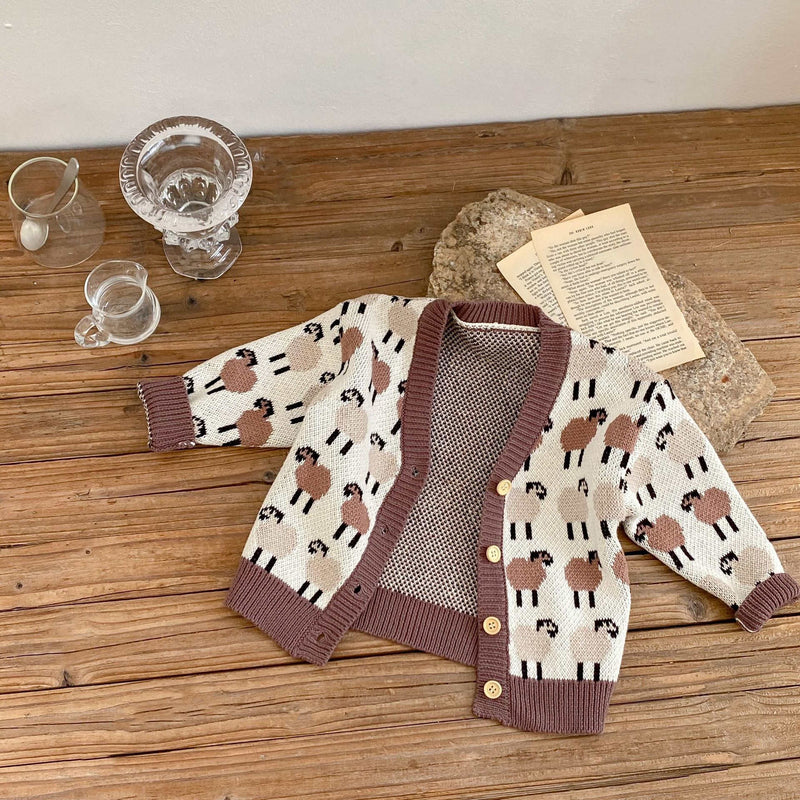 Male and Female Baby Lamb V-neck Sweater Cardigan