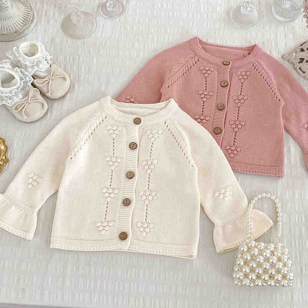 Infant Solid Color Knitted Jacquard Sweater