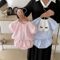 Blue and Pink Striped Bunny Ears Suit