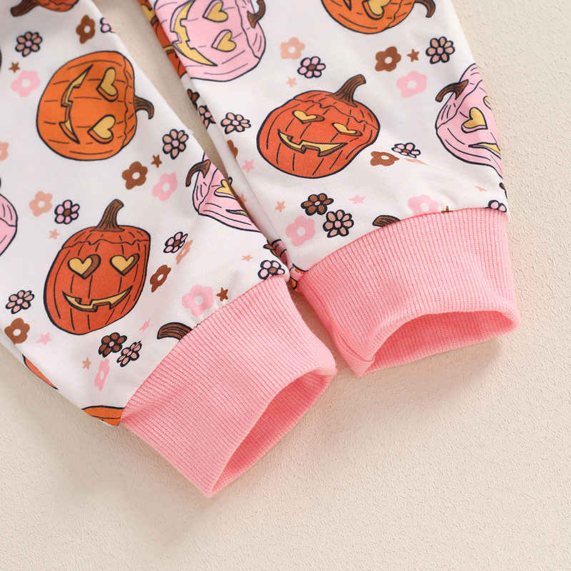 Long-sleeved Pumpkin Print Halloween Two-piece Set