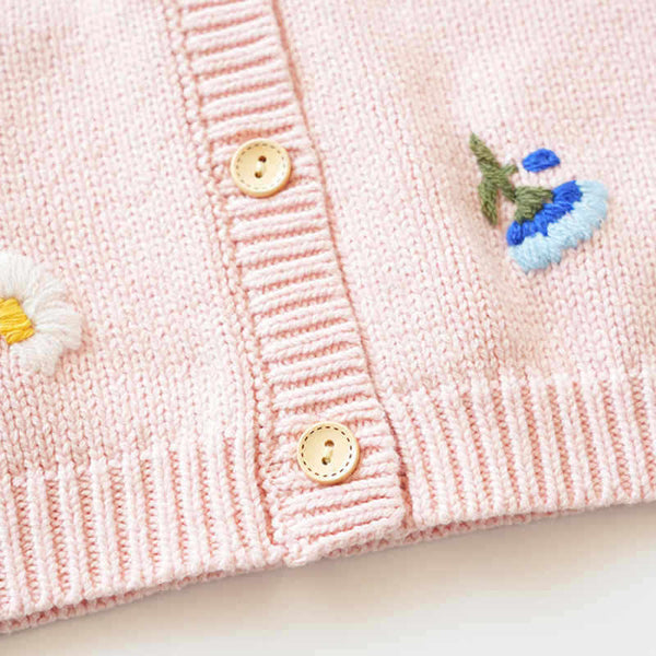 Pink Hand Embroidered Flower Girls Sweater