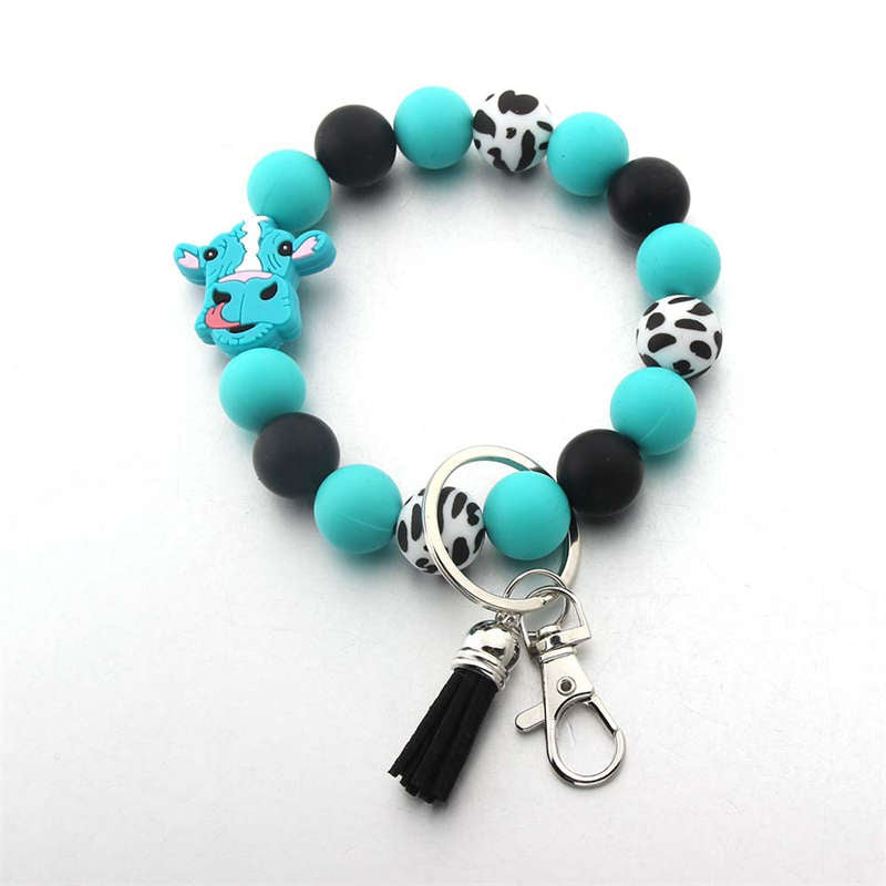 Girls Cow Keychain Bracelet Wristlet