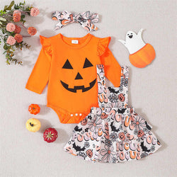 Infant Halloween Printed Long Sleeve Top + Overall Skirt